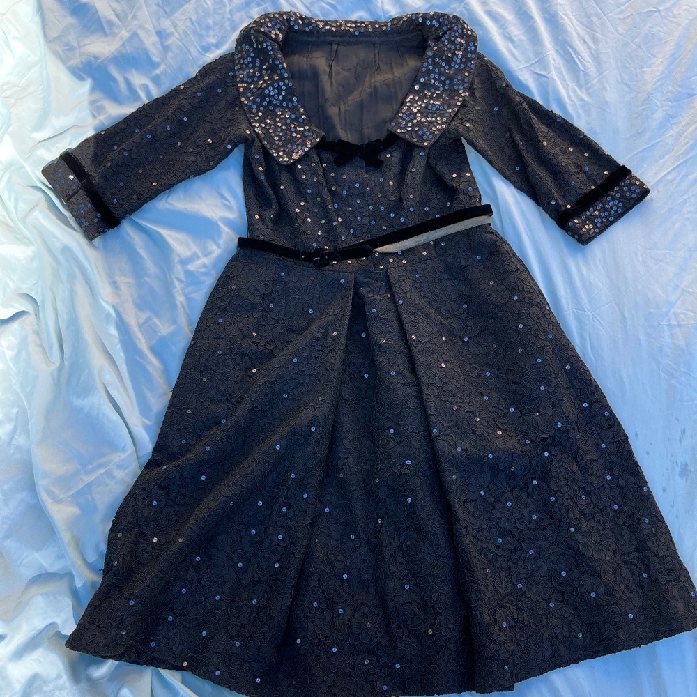 Vintage Sophie Of  Saks Fifth Avenue Black Dress Sequined Lace  Belt M/L